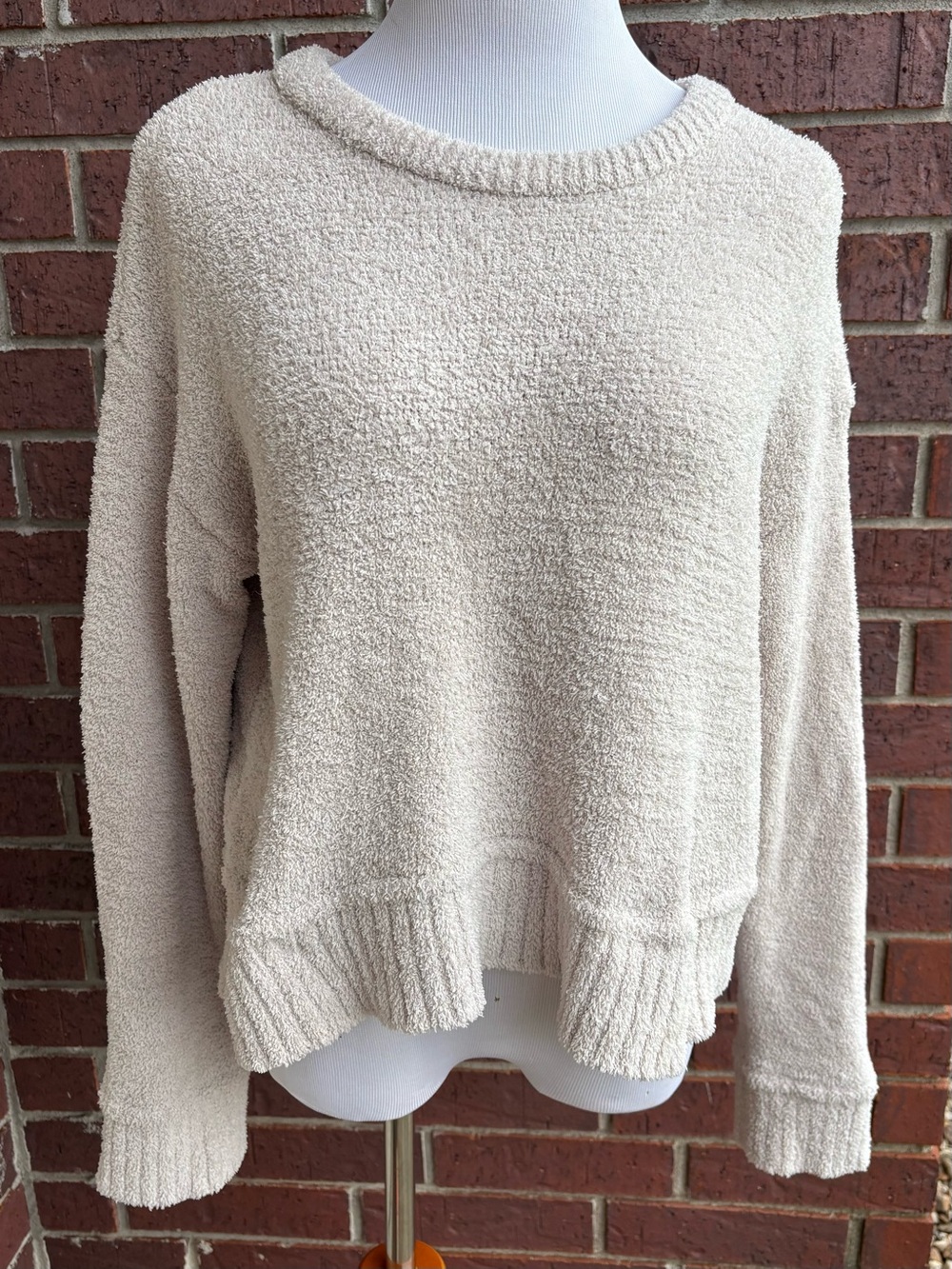 Soft Cream Bouclé Turtleneck-Style Pullover